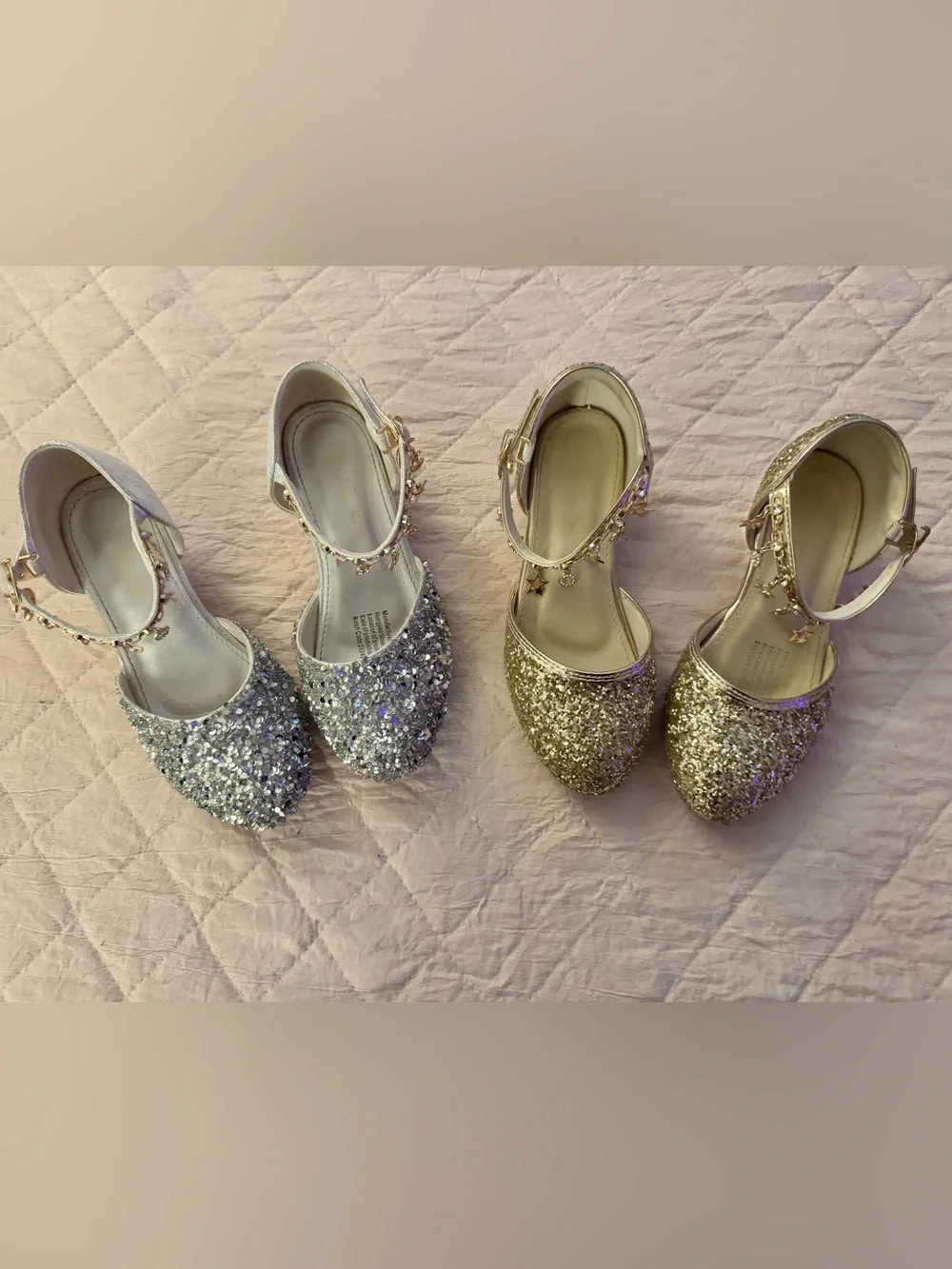 Set of 2 Amazon Girls Glitter Ankle-Strap Flats in Silver and Gold